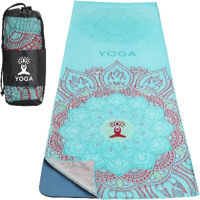 Serviette Antidérapante - YogaPrintMat™ - Mandala Vert Eau - Coin du Yoga